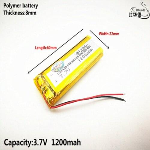 1pcs/lot Good Qulity 3.7V,1200mAH,802260 Polymer lithium ion / Li-ion battery for TOY,POWER BANK,GPS,mp3,mp4