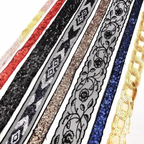 1 Yards Sequins Lace Ribbon Tape Lace Trim Clothing Underwear DIY Embroidered for Sewing Decoration African Lace Fabric