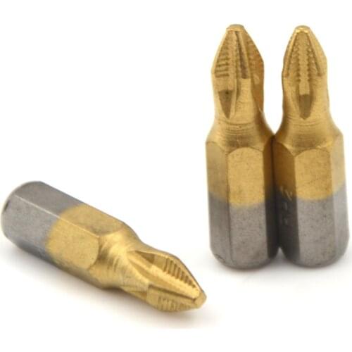 10Pcs/set 1/4" Titanium Coated Anti Slip Hex Shank Screwdriver Bit 25mm PH2