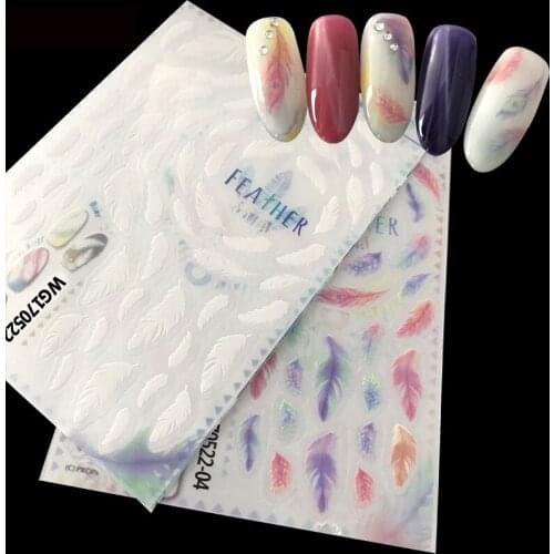 2pcs Nail sticker feather color white Nail Sticker Decals