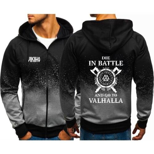 2020 Mens Odin Viking Die In Battle And Go To Valhalla Print Hoodies Zipper jackets Man Sweatshirts Casual Gradient Color Coats