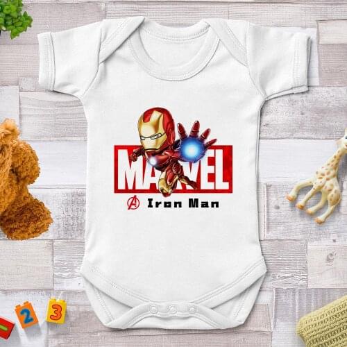 2021 Baby Boy Clothes Marvel Ironman Print Summer Newborn Rompers Baby Girl Clothes Harajuku Superhero Bebe Infant Bodysuits