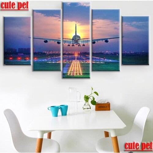 DIY No Frame full drill cross stitch painting Aviation aircraft 5D Mosaic water drill diamond painting decoration 5PCS cute pet