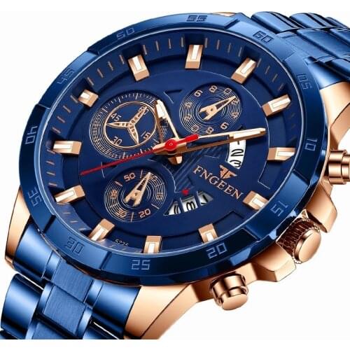 Fashion New 2021 Mens Watches Luxury Chronograph Full Steel Waterproof Quartz Watch Men Date Sports Clock Wristwatch