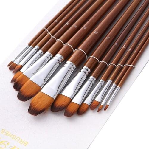 13pcs Artist Paint Brushes Set Nylon Hair Wood Long Handle Painting Brush For Oil Acrylic Watercolor Professional Art Supplies