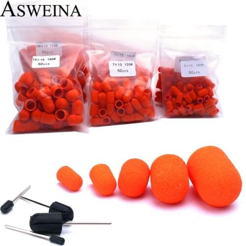 50PCS Orange Nail Sanding Caps Nail Drill Bit Electric Nail Clean Burr Rotary Polishing Remove Gel Cuticle Accessories Tools