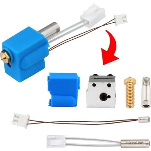 Q1JF 3D Printer Extruder Kit Heating Tube Thermistor 10 Nozzles M6 Hose Printer Hotend Heating Block Handle Kit 15pcs