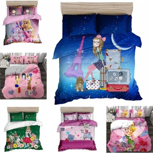 Three Piece Household Bedding For Girls 3D Digital Printing Single Twin Double Queen King Quilt Cover Four Piece Set