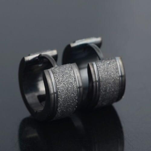 Cool Mens Titanium Steel Dull Polish Stud Earrings Huggie Ear Studs