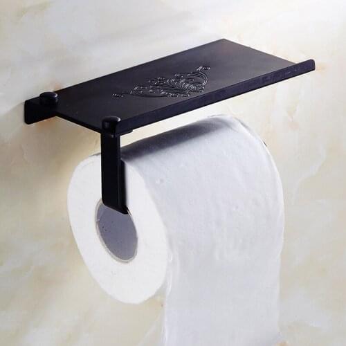 Concise Wall Mount Toilet Paper Holder Bathroom Fixture Stainless Steel Roll Paper Holders with Phone Shelf With baf