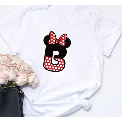 Fashion Women T Shirts Summer Short Sleeve Casual White O-neck Tshirts Alphabet ABC Mickey Mouse Minnie Cartoon Tshirts Tops