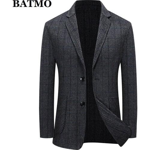 BATMO 2021 new arrival autumn wool plaid casual men blazer ,mens suit jacket blazers plus-size M-XXXL 173
