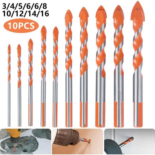 10pcs Multi-functional Glass Drill Bit Triangle Bits Ceramic Tile Concrete Brick Metal Electric Tools Center Drill Power Tools