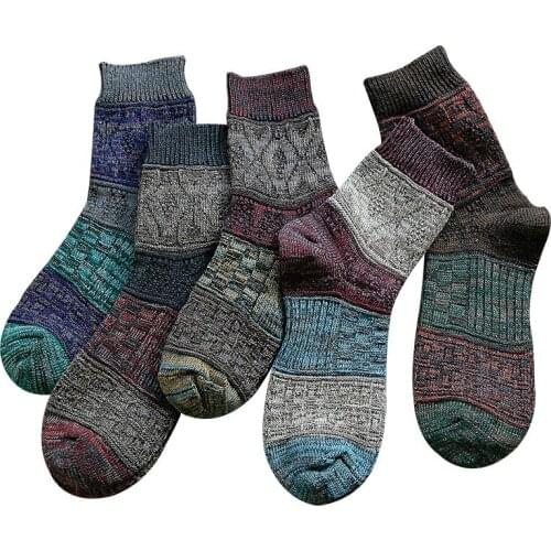 1 Pairs Men Socks Casual Winter Warm Thick Wool Vintage Colorful Knit Soft Socks Calcetines Birthday Gift Calcetines Divertidos