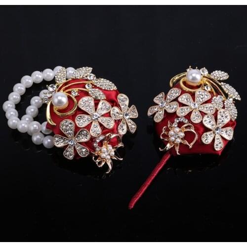 New Wrist Flower Corsage Bridesmaid and Sister Hand Flower Korean Wedding Bride and Groom Full Diamond Corsage 0888G-Z