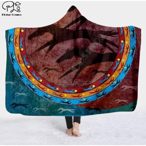 Plstar Cosmos Black Native Indian Lakota Skull Hooded Blanket 3D full print Wearable Blanket Adults men women style-1