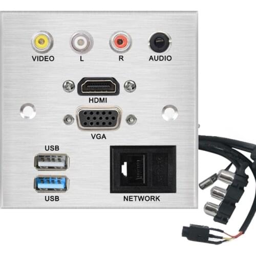 Aluminum alloy Welding free extension cord socket panel VIDEO L R AUDIO HDMI VGA USB NETWORK patch board connector