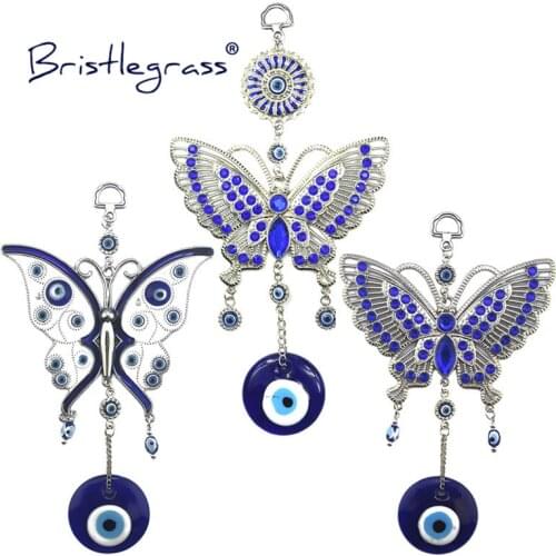 BRISTLEGRASS Turkish Blue Evil Eye Rhinestone Large Butterfly Amulet Lucky Charm Wall Hanging Pendants Pendulum Blessing Protect