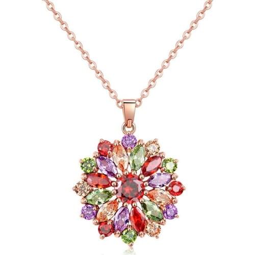 Popular 925 Silver Mosaic Crystal Flower Dangle Pendant Trendy Fashion Charm Jewelry Amulet Gifts for Women Her