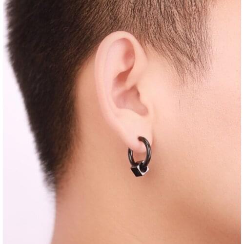 Fashion Women Men Earrings Punk Gothic Stainless Steel Earrings Simple Square Round Circle Stud Earrings Korean Jewelry aretes