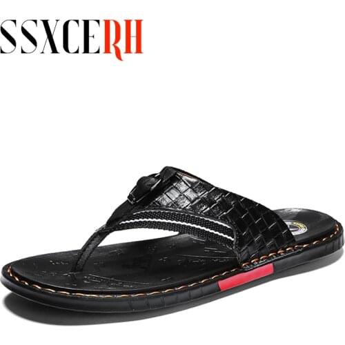 Brand Summer High Quality Mens Flip Flops Genuine Leather Luxury Slippers Beach Casual Sandals Summer for Men Fashion Shoes