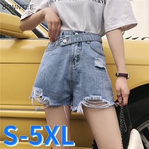Shorts Women Button New Designers Plus Size S-5XL High-street Hole Vintage Ripped Trendy Ulzzang Korean Style Girls Young Female