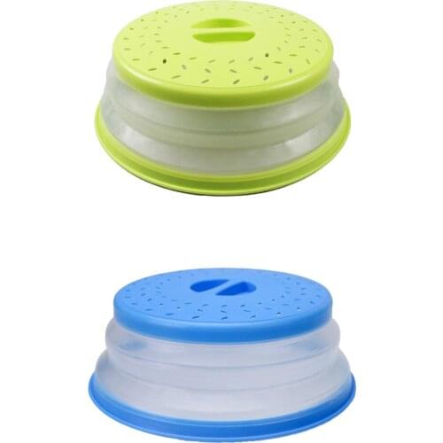 Yellow/Blue/Red 2 In 1 Collapsible Plastic Microwave Cover Foldable Nonslip Food Dish Bowl Lid Colander Strainer