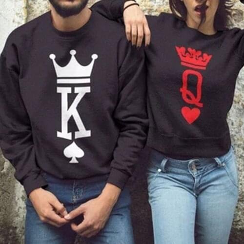 Women Men King Queen Black Hoodies Letter Printing Sweatshirts O Neck Couple Lover Pullover Spring Autumn Drop Shipping