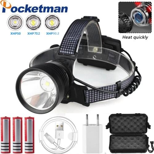 USB Rechargeable LED headlamp xhp90.2 powerful Headlight XHP70 high power fishing headlamp torch led Headlight Camping