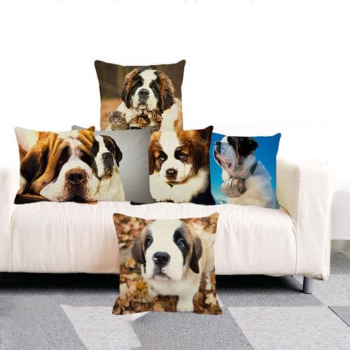 XUNYU Cute Saint Bernard Dog Throw Pillow Case Sofa Bed Cushion Cover Home Decor 45cm * 45cm Throw Pillowcase A0062
