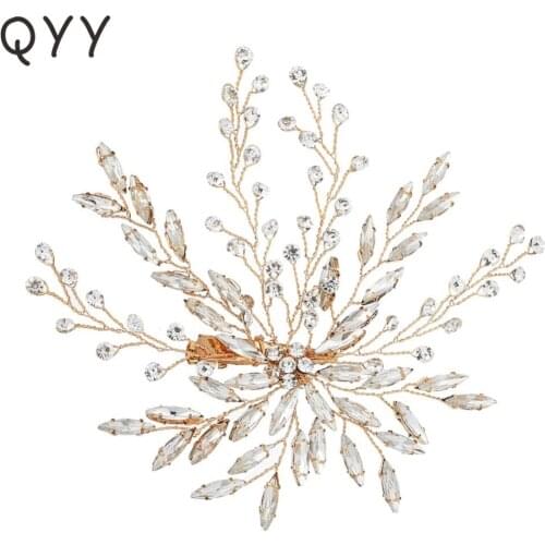 Fashion Gold Color Hair Clips Handmade Crystal Barrettes Hair Jewelry Accessories Wedding Headdress Women Hairpieces