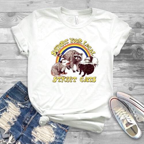 Support Your Local Street Cats T-Shirt Funny Cat Kitten Shirt Raccoon Shirt Gift For Raccoon Lover