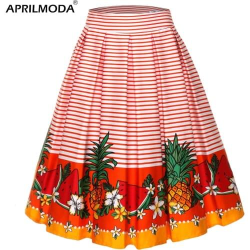 Women Pleated Skirt 2019 Autumn Winter High Waist Floral Printed Vintage Skater Midi Skirts Female Big Swing Pinup 50s Skirt