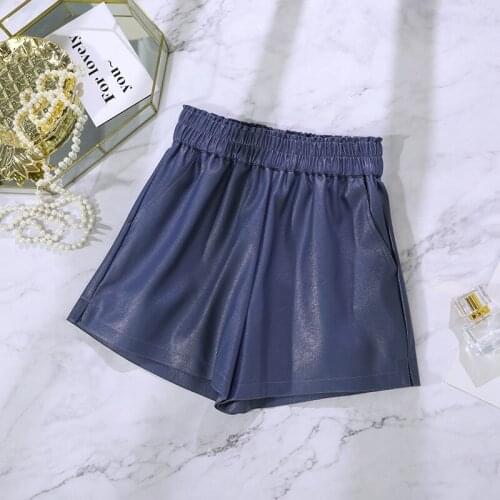 Femme Casual Ladies Shorts Black Elastic High Waist Wide Leg Biker Shorts Autumn Velvet Pu Leather Shorts Women Plus Size