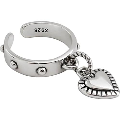 A Girl' Vintage Punk Tassel Heart Charm Ring For Women Handmade Romantic Fashion Couple