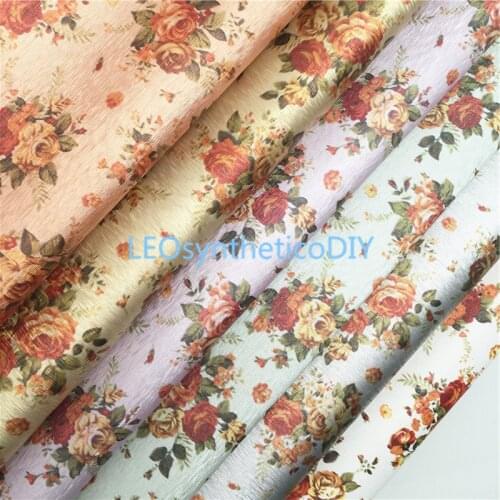 1PC 21X29CM Rose Flowers Printed Synthetic Leather Fabric Leather Sheets, PU Leather For Making Bows LEOsyntheticoDIY R128