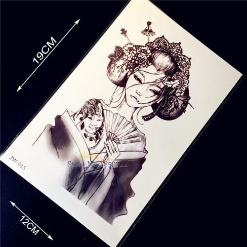 1PC Japan Girl Designs Flash Water Transfer Temporary Tattoo Stickers HZW-015 Sexy Women Japanese Harajuku Tattoo Self Adhesive