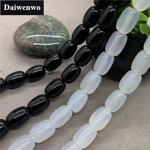 100% Natural Stone Black White Agate Onyx Bucket Beads Separated Diy for Jewelry