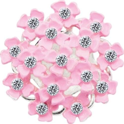 5pcs/pack Enamel Pink Rhinestone Flower Cabochons Alloy Flatback For Jewelry Making Findings Scrapbook Crafts Phone Case Decor