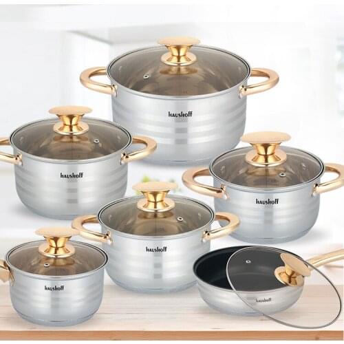 6PCS stainless steel pot set thickened soup pot milk pot wok cookware non-stick pan set