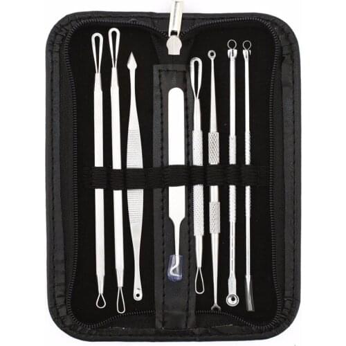 8 Pcs Blackhead Remover Tool Kit Pimple Acne Clip Needle Face Care Comedone Blemish Blackhead Extractor Tool with Leather Case
