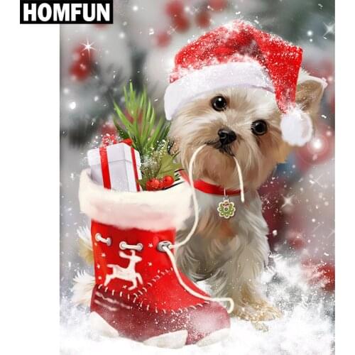 HOMFUN Full Square/Round Drill 5D DIY Diamond Painting "Christmas dog" Embroidery Cross Stitch 5D Home Decor Gift A03839
