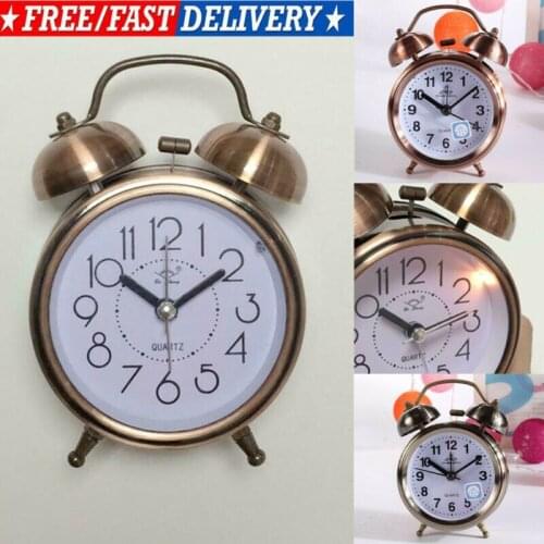 Twin Bell Alarm Clock Antique Style Desk Bedroom Loud Clocks Silent Vintage Retro Battery Bedside Analogue metal