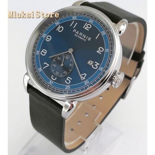 42mm top brand Parnis 2019 new mens mechanical watch silver case date leather seagull 1731 automatic movement mens watch