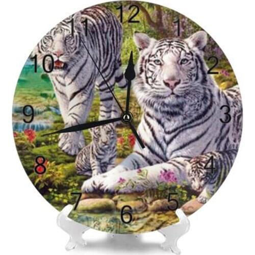 Tigers Animal 25CM Wall-Clocks Decor Numeral Digital Dial Mute Silent Digital Clocks Battery Operated Clocks Living Room Clocks