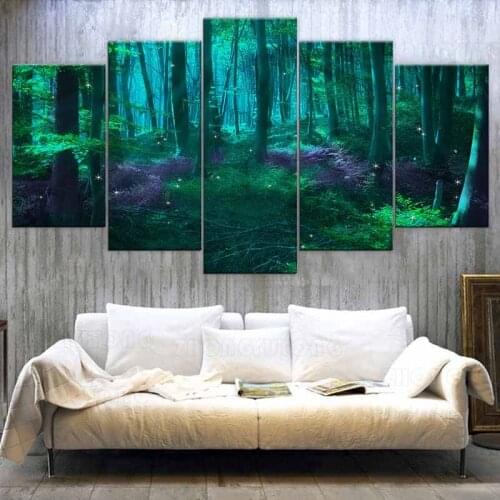 D Printed Wall Art Canvas Painting Green Tree Abstract Fairy Tale Forest Poster and Prints Modular Pictures frame