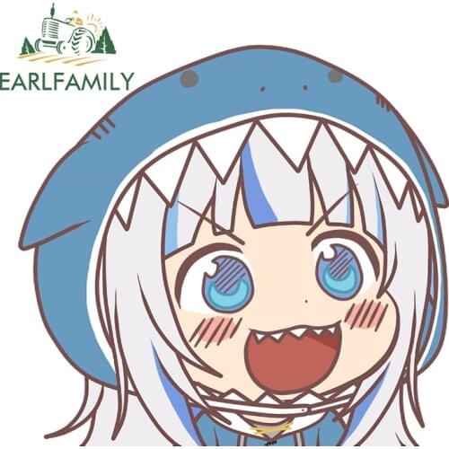 EARLFAMILY 13cm x 12.2cm for Gawr Gura Hololive Cute Car Stickers Windows Bumper Trunk Vehicle Anime Decals Waterproof Decor