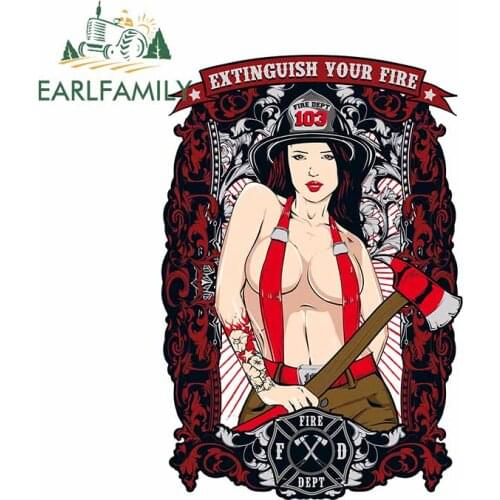 EARLFAMILY 13cm x 9cm For SEXY FIREFIGHTER GIRL Car Styling Stickers Waterproof Decal Refrigerator Suitable for SUV RV Decor