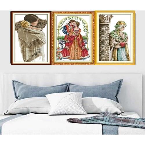 HUACAN DIY Cross Stitch Lover 11CT 14CT Cross-Stitch Portrait Embroidery Needlework Sets Kits White Canvas Home Decoration Gift