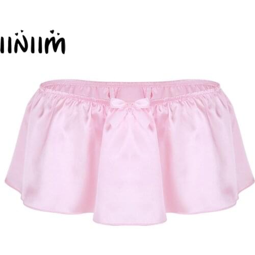 Iiniim Mens Mini Skirt Sissy Panties Sexy Lingerie Soft Shiny Satin Skirted Thong String Homme Costumes Underwear Underpants